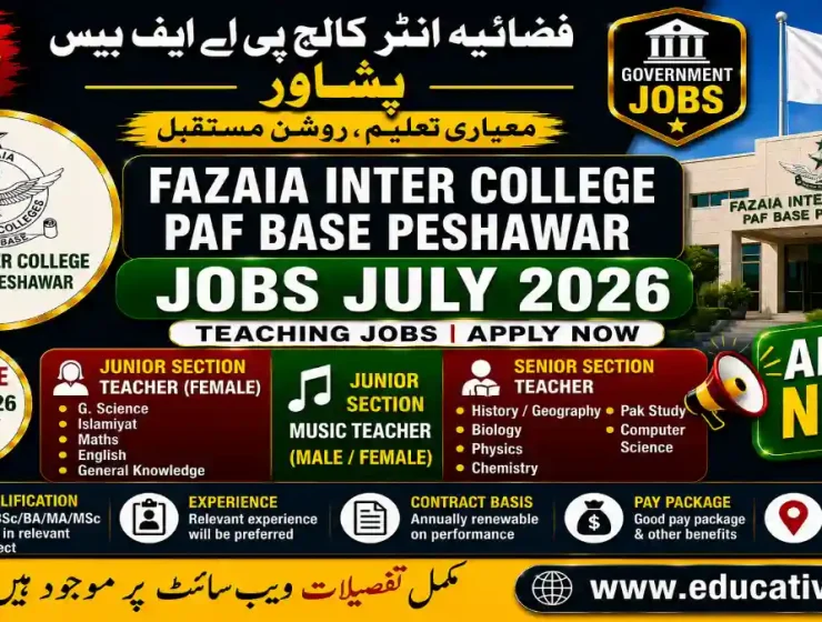 Fazaia Inter College PAF Base Peshawar Jobs July 2026 for Junior and Senior Teachers