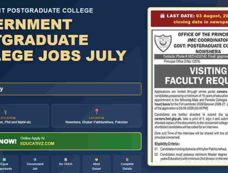 Government Postgraduate College Visiting Faculty July 2026 - Government Postgraduate College, July 2026