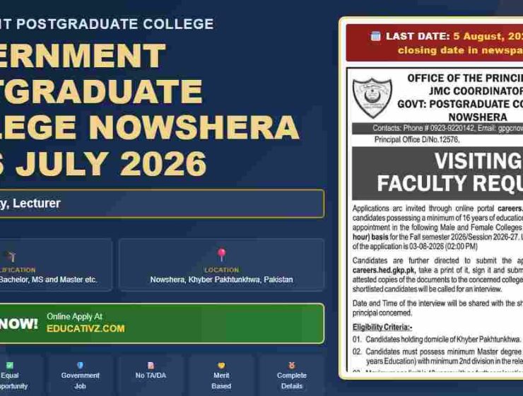 Government Postgraduate College Nowshera Jobs July 2026 featured banner