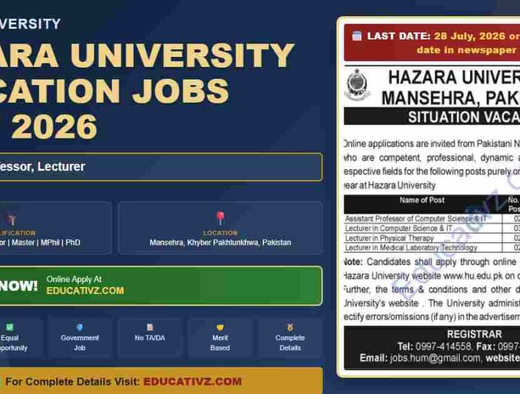 Hazara University Education Jobs July 2026 - Assistant position featured banner