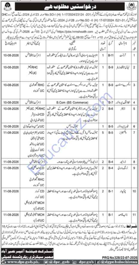 Health Department Jobs July 2026 | Naib Qasid, Nursing Ardali, Malaria Supervisor & Others - Official Advertisement