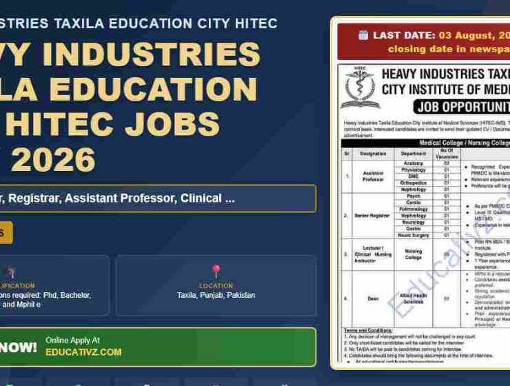 Heavy Industries Taxila Education City HITEC jobs in July 2026 - Heavy Industries Taxila Education City HITEC