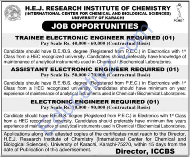 HEJ Research Institute of Chemistry Jobs July 2026 | Trainee Electronic Engineer, Electronic Engineer, Assistant Electronic Engineer - Official Advertisement