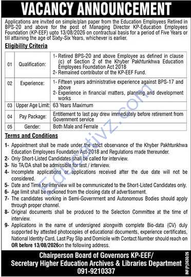 Higher Education Archives & Libraries Department Jobs | Managing Director - Official Advertisement