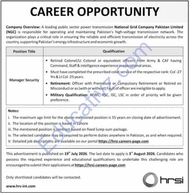 Human Resource Solution International HRSI Jobs | Manager Security - Official Advertisement
