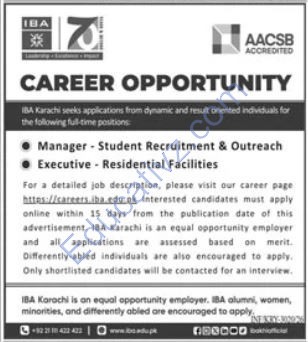 Institute of Business Administration IBA Jobs | Manager, Executive - Official Advertisement