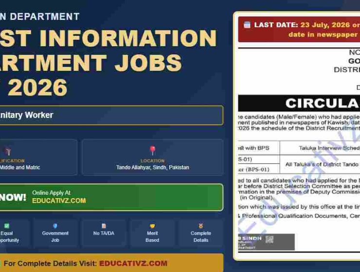 Information Department Jobs July 2026 - Chowkidar, Sanitary Organization
