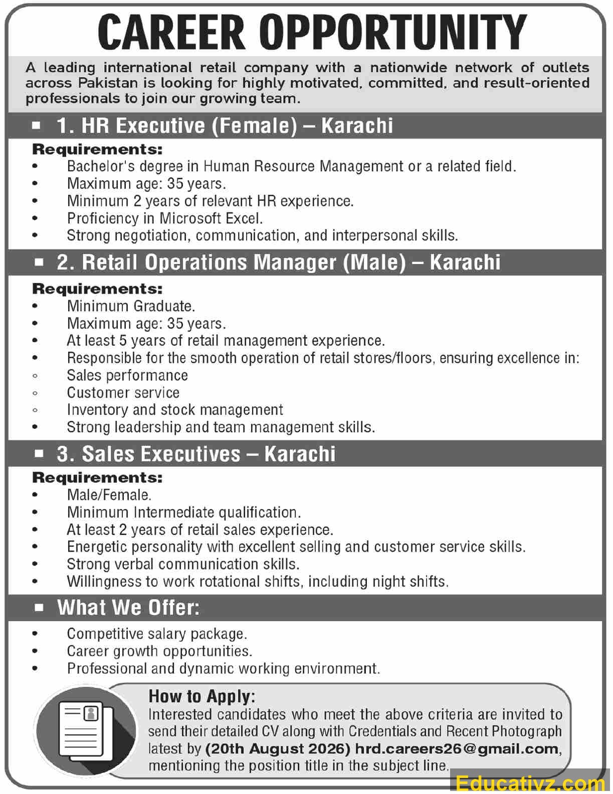 International Retail Company Jobs July 2026 - Official Advertisement