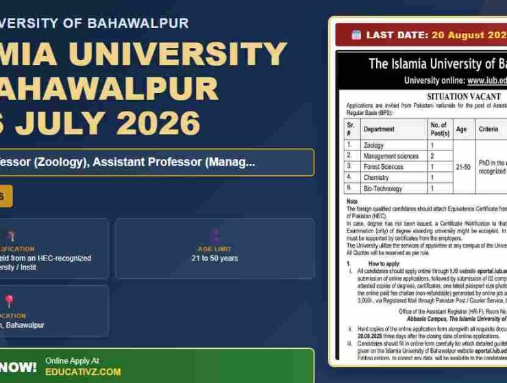 Islamia University of Bahawalpur Assistant Professor job opening July 2026 - IUB (Govt) Jobs July 2026 | Islamia University of Bahawalpur