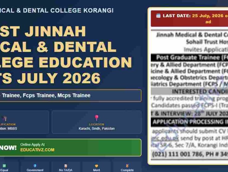 Jinnah Medical & Dental College Korangi Karachi jobs July 2026 - JMCK
