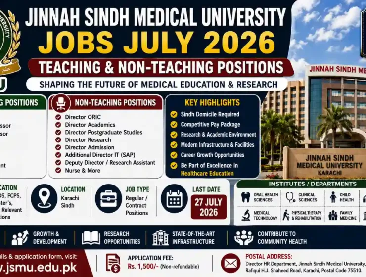 Jinnah Sindh Medical University Jobs July 2026 for Teaching and Non-Teaching Faculty in Karachi