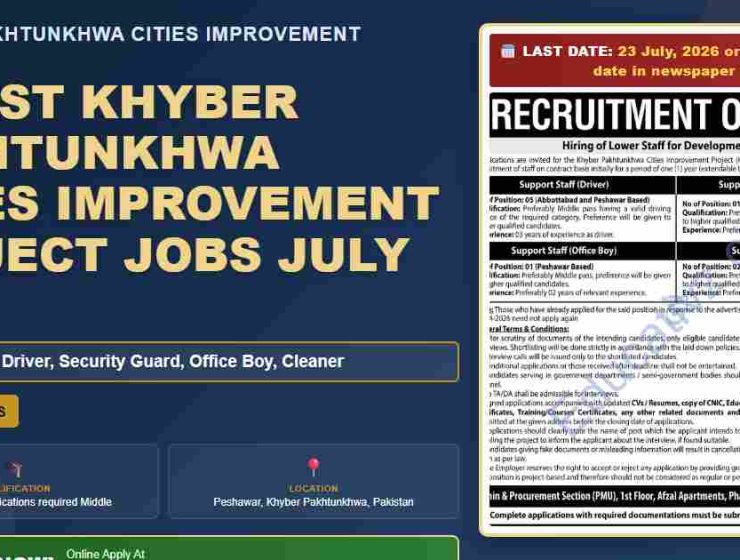 Khyber Pakhtunkhwa Cities Improvement Project Jobs July 2026 - KPCIP