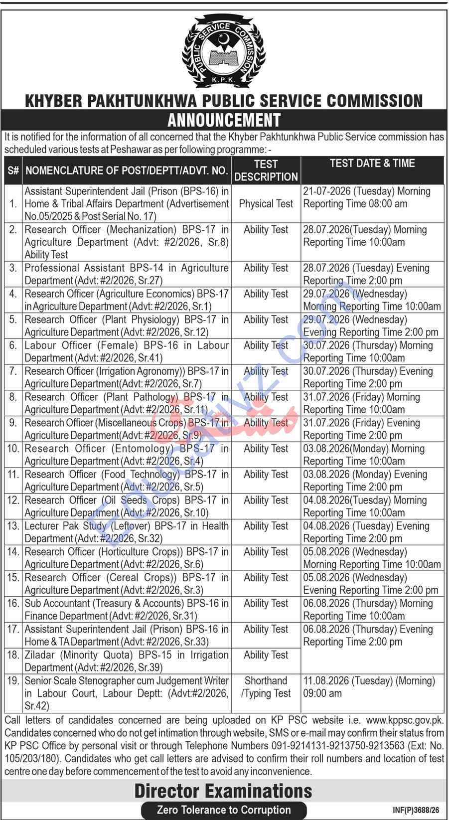 Khyber Pakhtunkhwa Public Service Commission KPPSC Jobs | Assistant Superintendent, Research Officer, Assistant & Others - Official Advertisement