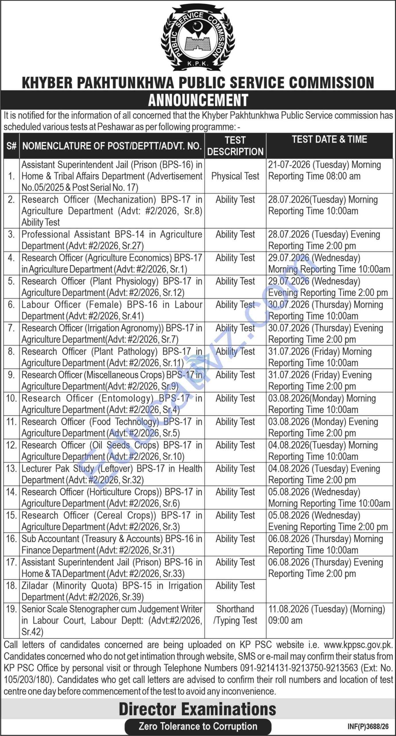 Khyber Pakhtunkhwa Public Service Commission KPPSC Jobs | Assistant Superintendent, Research Officer, Assistant & Others - Official Advertisement
