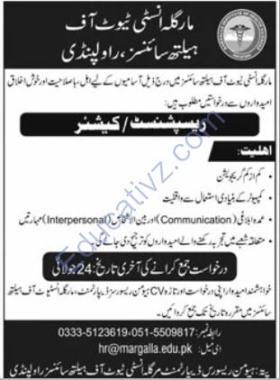 Margalla Institute of Health Sciences Jobs | Receptionist, Cashier - Official Advertisement