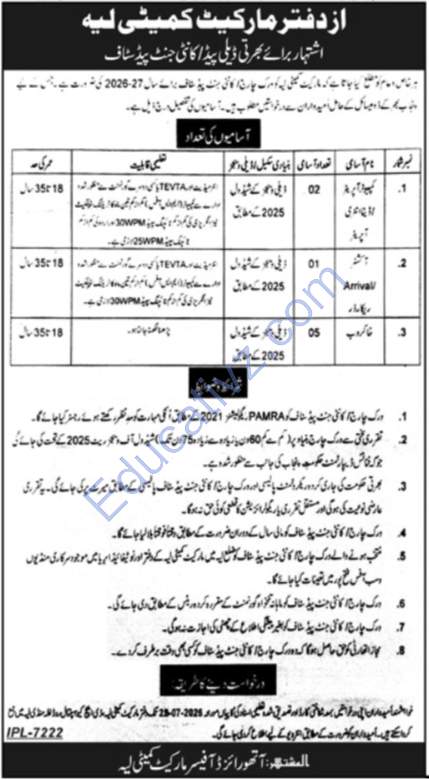 Market Committee Jobs  | Data Entry Operator, Khakrob, Computer Operator & Others - Official Advertisement