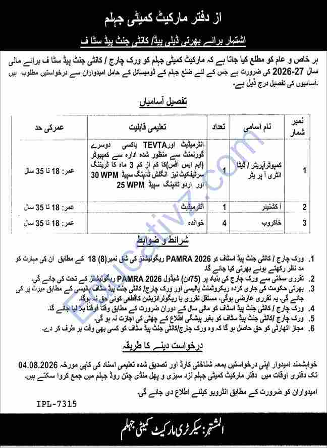 Market Committee Jobs | Auctioner, Data Entry Operator, Computer Operator - Official Advertisement