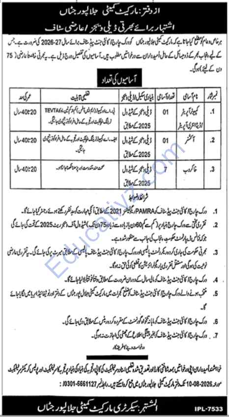 Market Committee Jobs July 2026 | Auctioner, Data Entry Operator, Khakrob & Others - Official Advertisement
