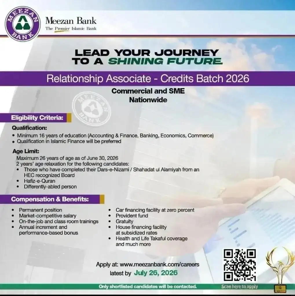Meezan Bank, Pakistan's premier Islamic bank Jobs | Relationship Associate - Credits Batch - Official Advertisement