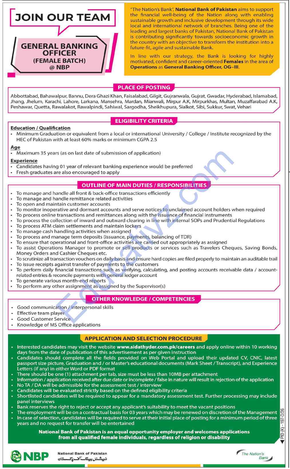National Bank of Pakistan NBP Jobs | General Banking Officer - Official Advertisement