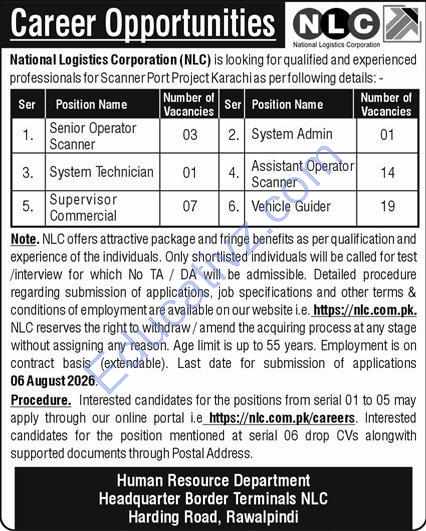 National Logistics Corporation NLC Jobs | Operator Scanner, Senior Operator Scanner, System Technician & Others - Official Advertisement