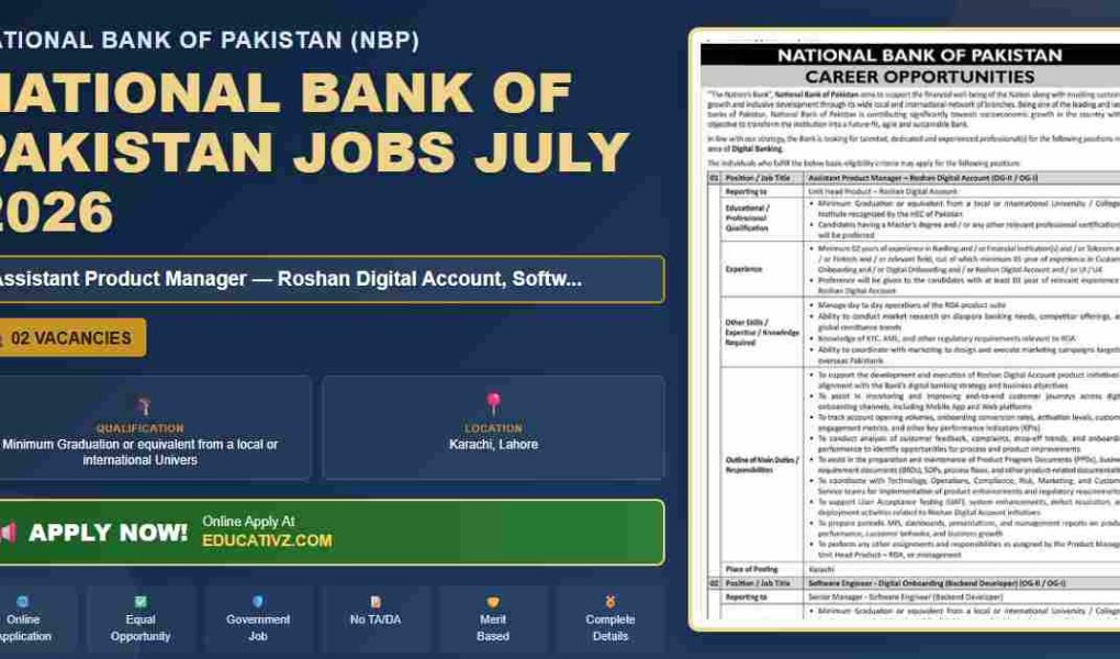 National Bank of Pakistan Assistant Product Manager Software Engineer July 2026 job opportunity featured banner
