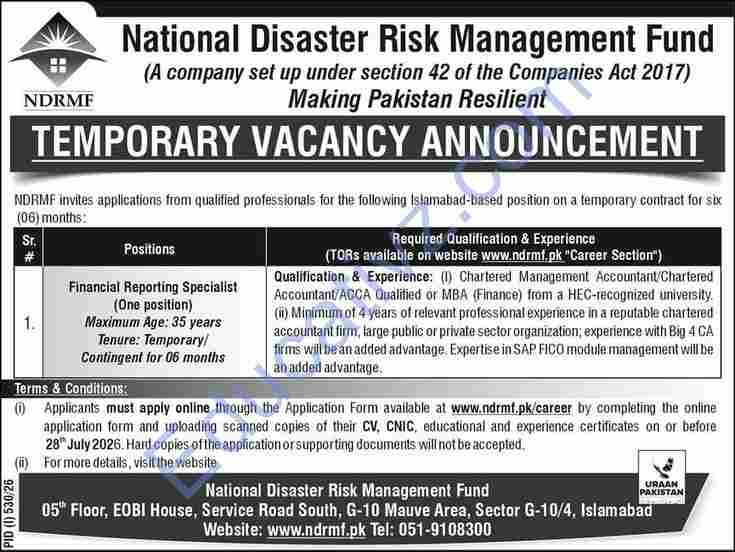 National Disaster Risk Management Fund NDRMF Jobs | Financial Reporting Specialist - Official Advertisement