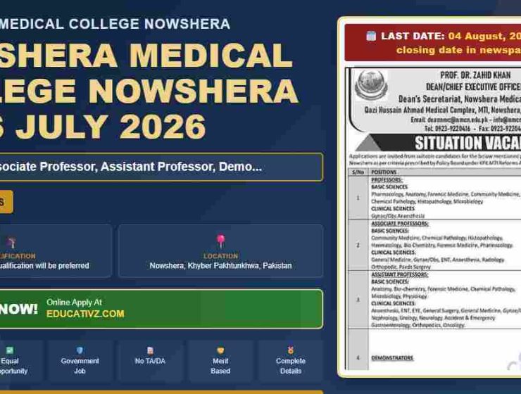 Nowshera Medical College Nowshera jobs featured July 2026 - educational banner graphic
