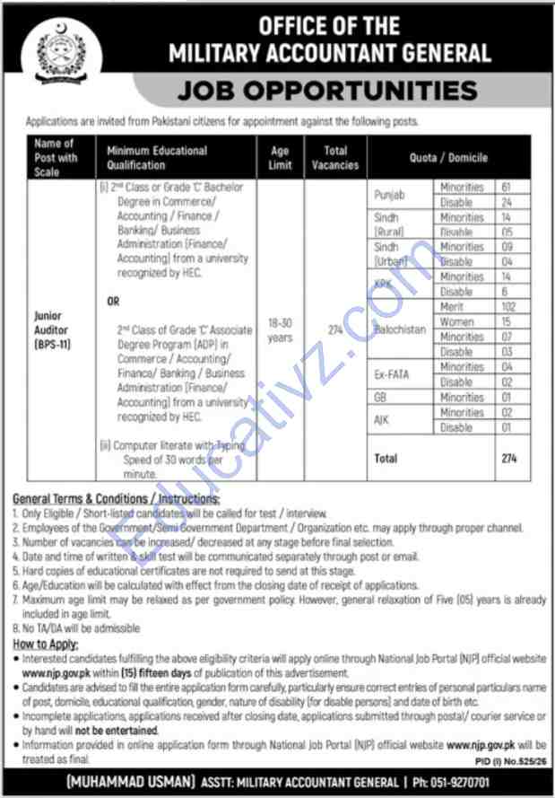 Office Of The Military Accountant General Jobs July 2026 | Auditor - Official Advertisement