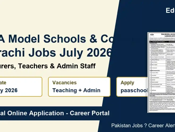 PAA Model Schools and College JIAP Karachi Jobs July 2026 featured image for teaching and admin staff
