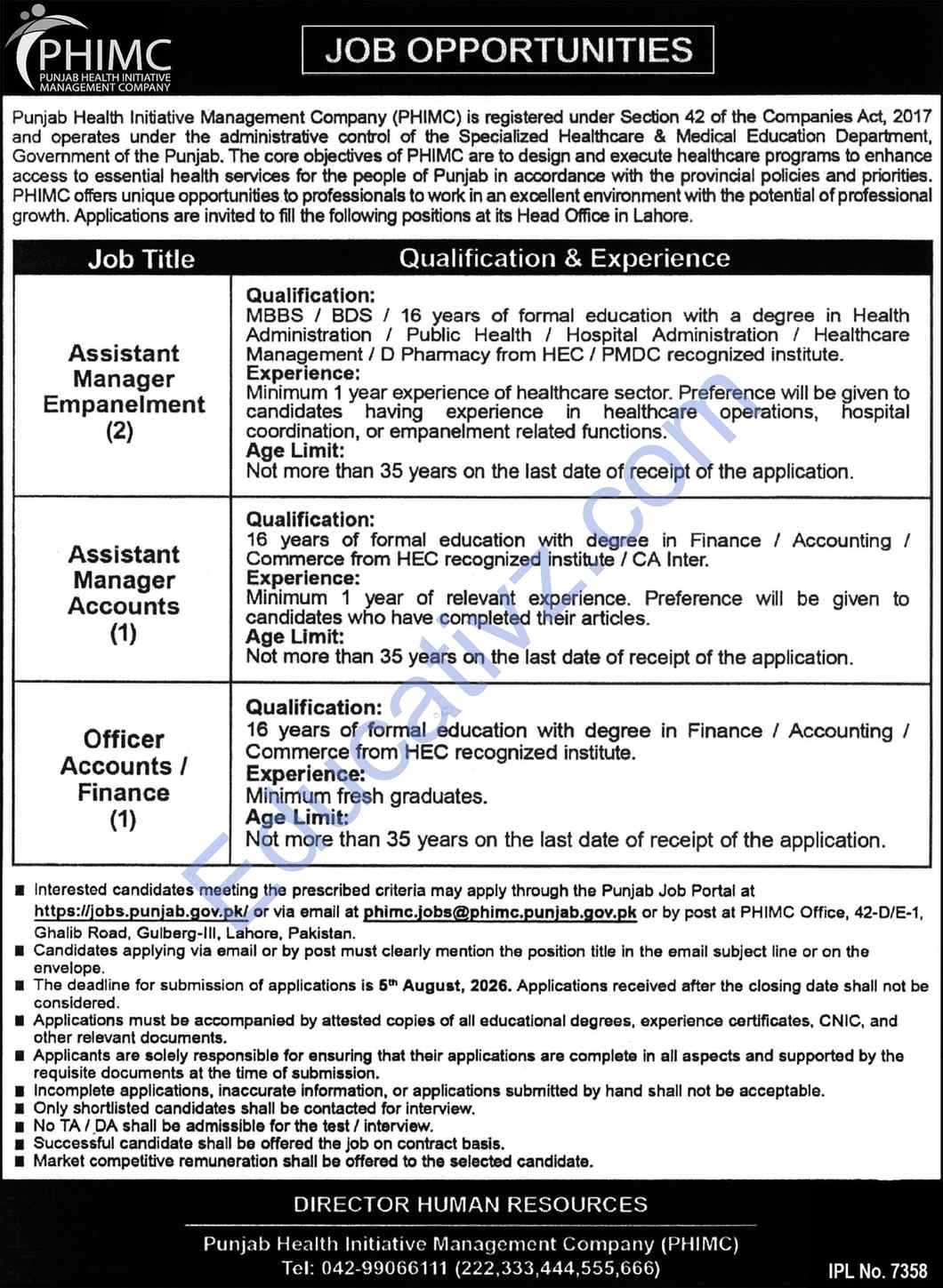 Punjab Health Initiative Management Company PHIMC Jobs | Assistant Manager Empanelment, Assistant Manager, Assistant Manager Accounts & Others - Official Advertisement
