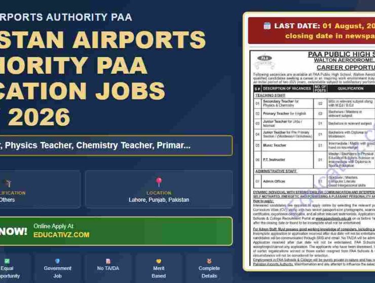 Pakistan Airports Authority PAA Music Teacher Job July 2026 - Pakistan Airports Authority PAA Jobs