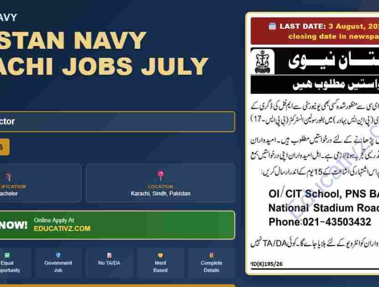 pakistani navy civilian instructor jobs in Karachi july 2026 - pakistan navy organization featured banner image