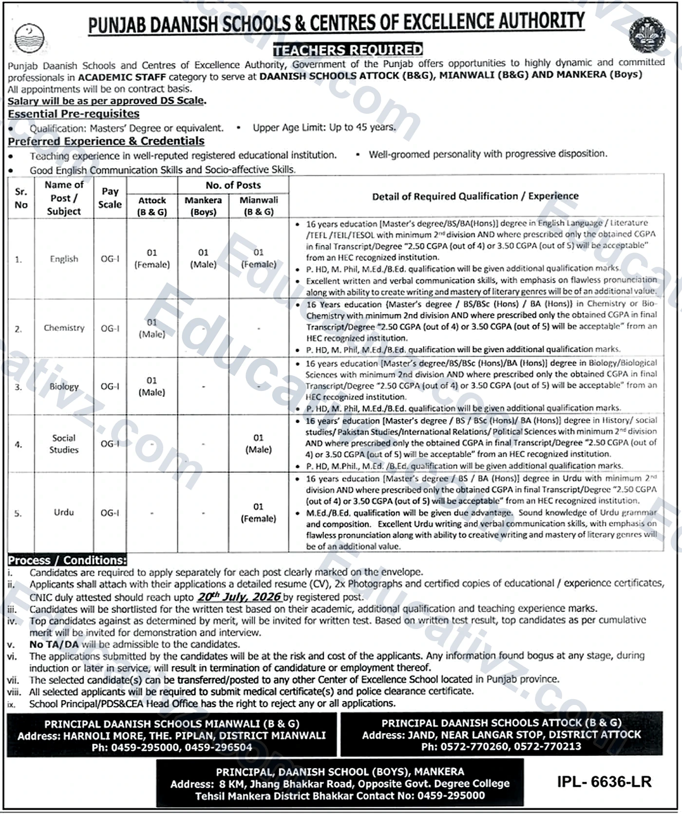 Punjab Daanish Schools Attock Jobs July 2026 Advertisement