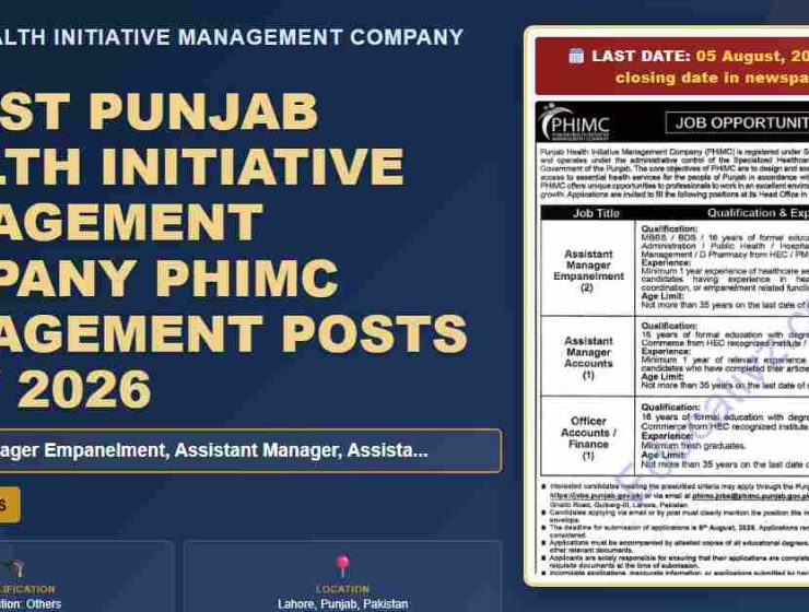Punjab Health Initiative Management Company PHIMC featured job banner July 2026
