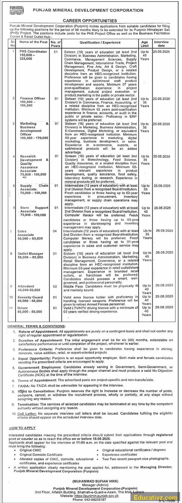 Punjab Mineral Development Corporation Jobs July 2026 - Official Advertisement