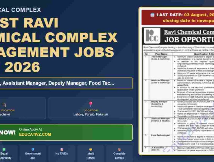 Ravi Chemical Complex Management Jobs July 2026 - Head Organization: Ravi Chemical Complex