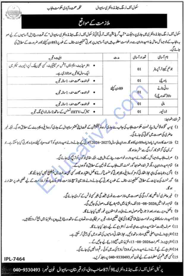 School of Nursing and Midwifery Jobs | Driver, Computer Operator, Bawarchi & Others - Official Advertisement