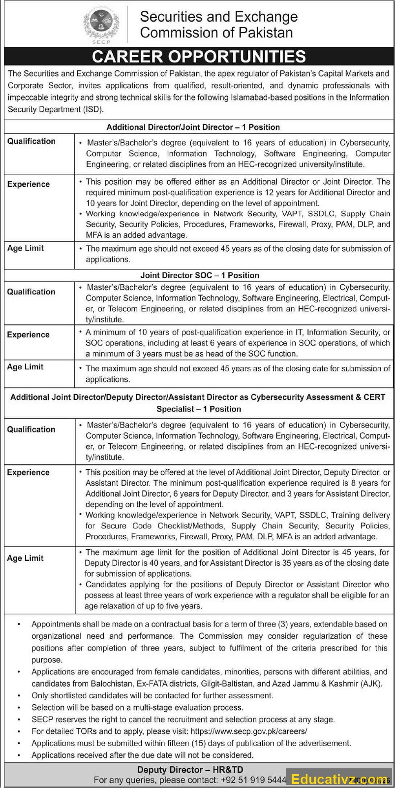 SECP Jobs July 2026 | Additional Director / Joint Director & Others - Official Advertisement