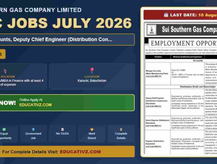 sui southern gas company limited manager accounts deputy chief engineer july 2026 job opportunity