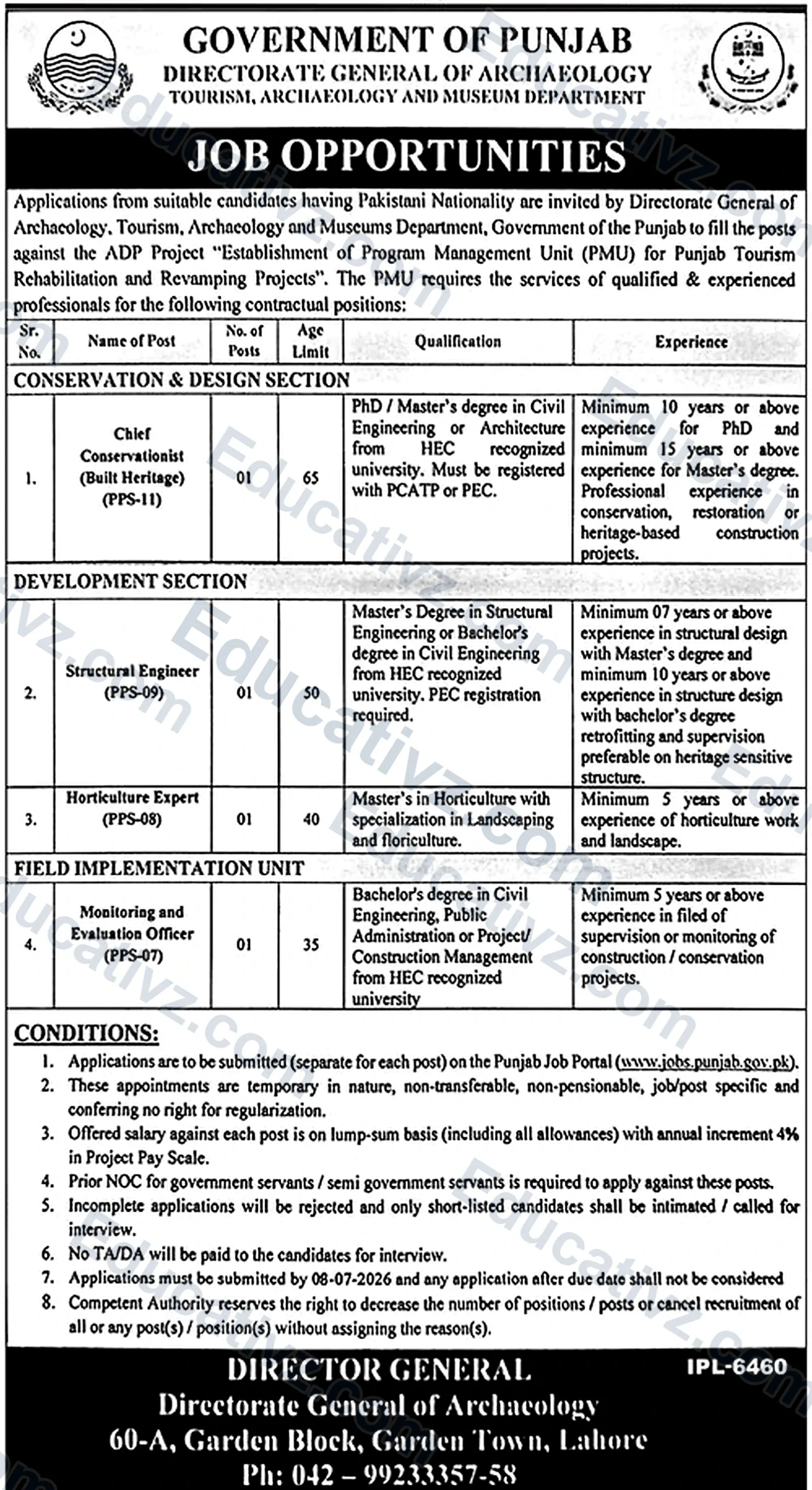 Tourism Archaeology Museum Department Jobs July 2026 Advertisement