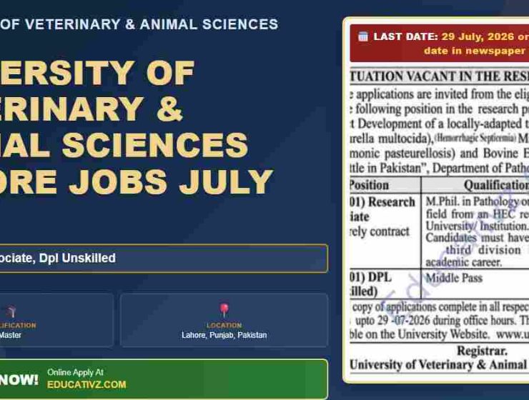 University of Veterinary & Animal Sciences Lahore jobs featured July 2026 - University of Veterinary and Animal Sciences, Lahore