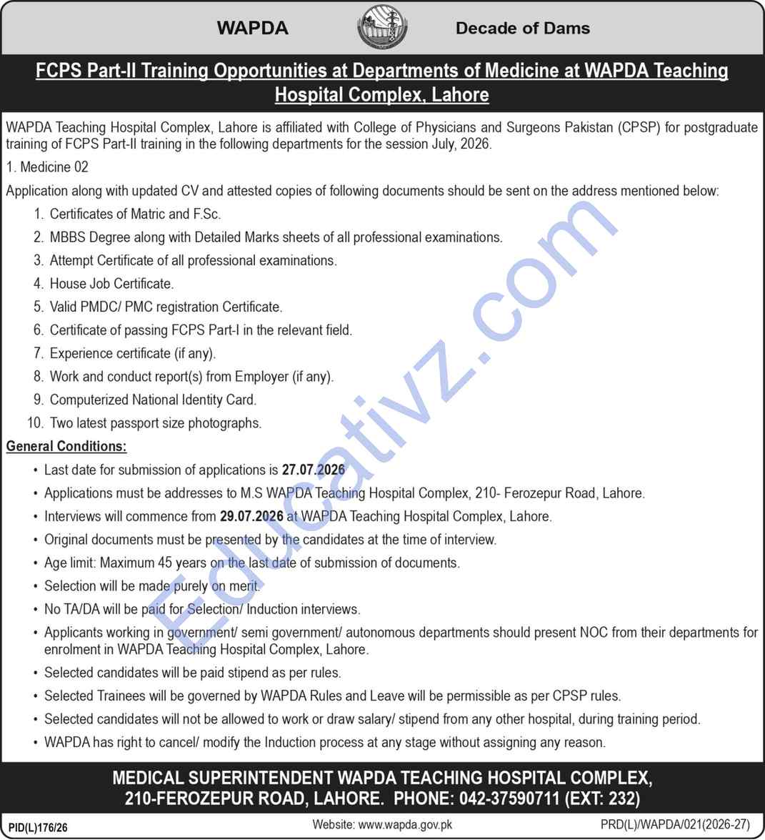 Water and Power Development Authority WAPDA Jobs | Medical Jobs - Official Advertisement