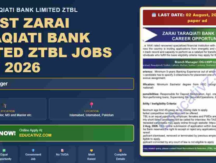 Zarai Taraqiati Bank Limited jobs July 2026 - Banking organization featured banner