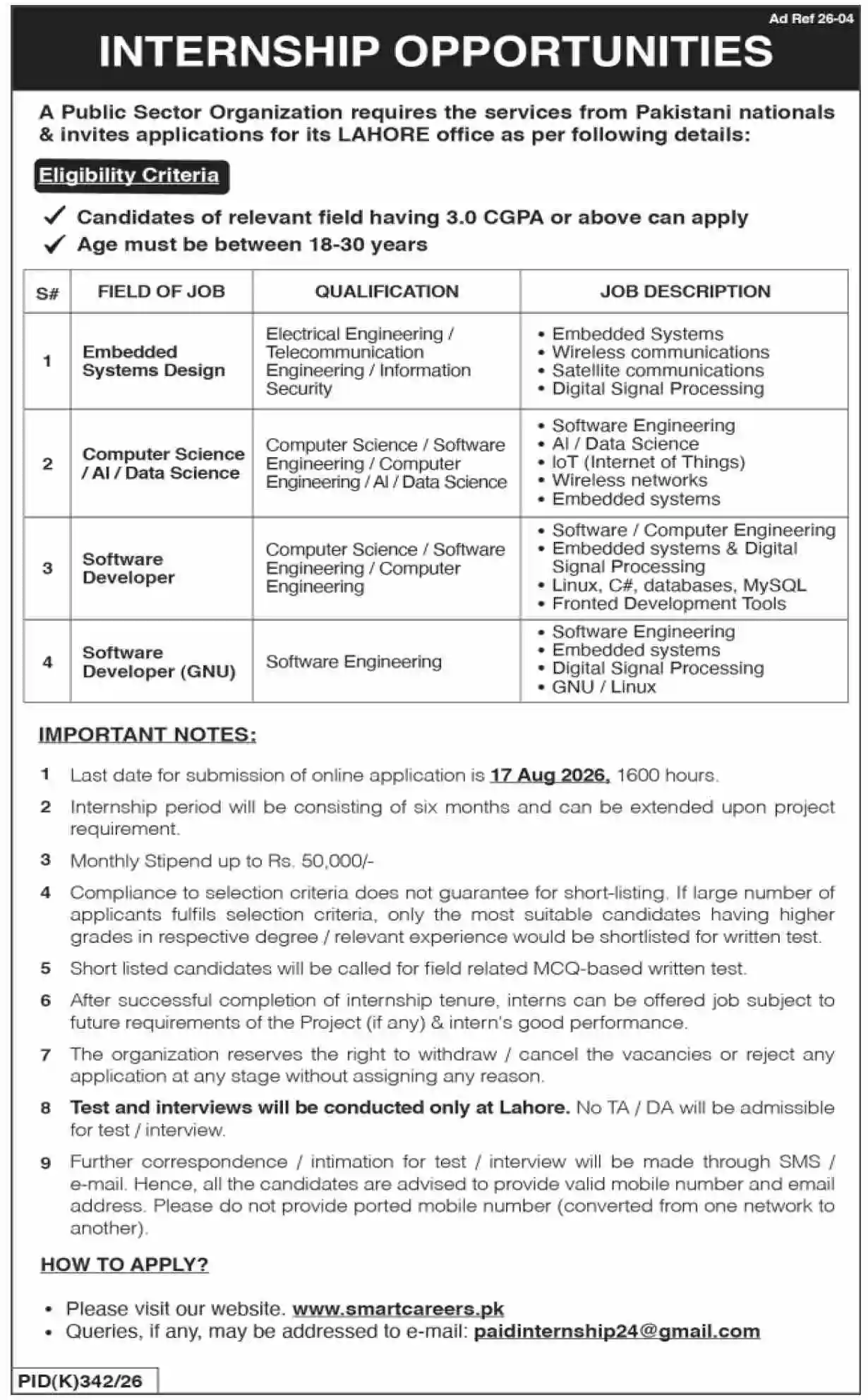 Atomic Energy Internship Advertisement Dawn Newspaper 2 August 2026