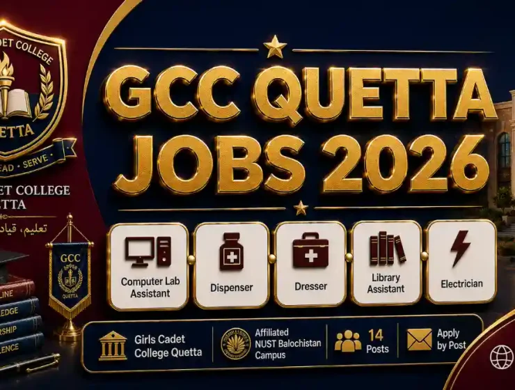 Girls Cadet College Quetta Jobs August 2026 — GCC Quetta NUST Balochistan Campus Computer Lab Assistant Dispenser Library Assistant