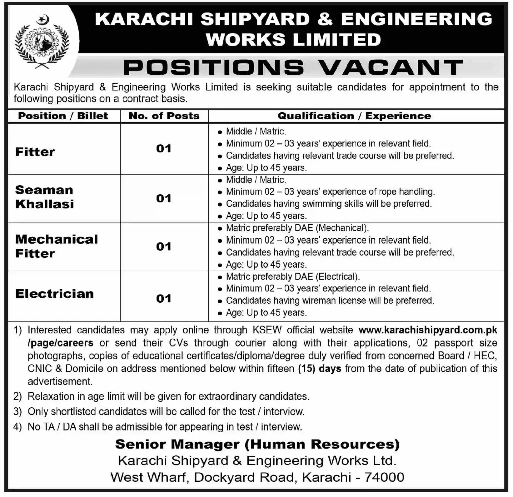 Karachi Shipyard & Engineering Works Limited Jobs August 2026 Advertisement — Dawn 02 August 2026