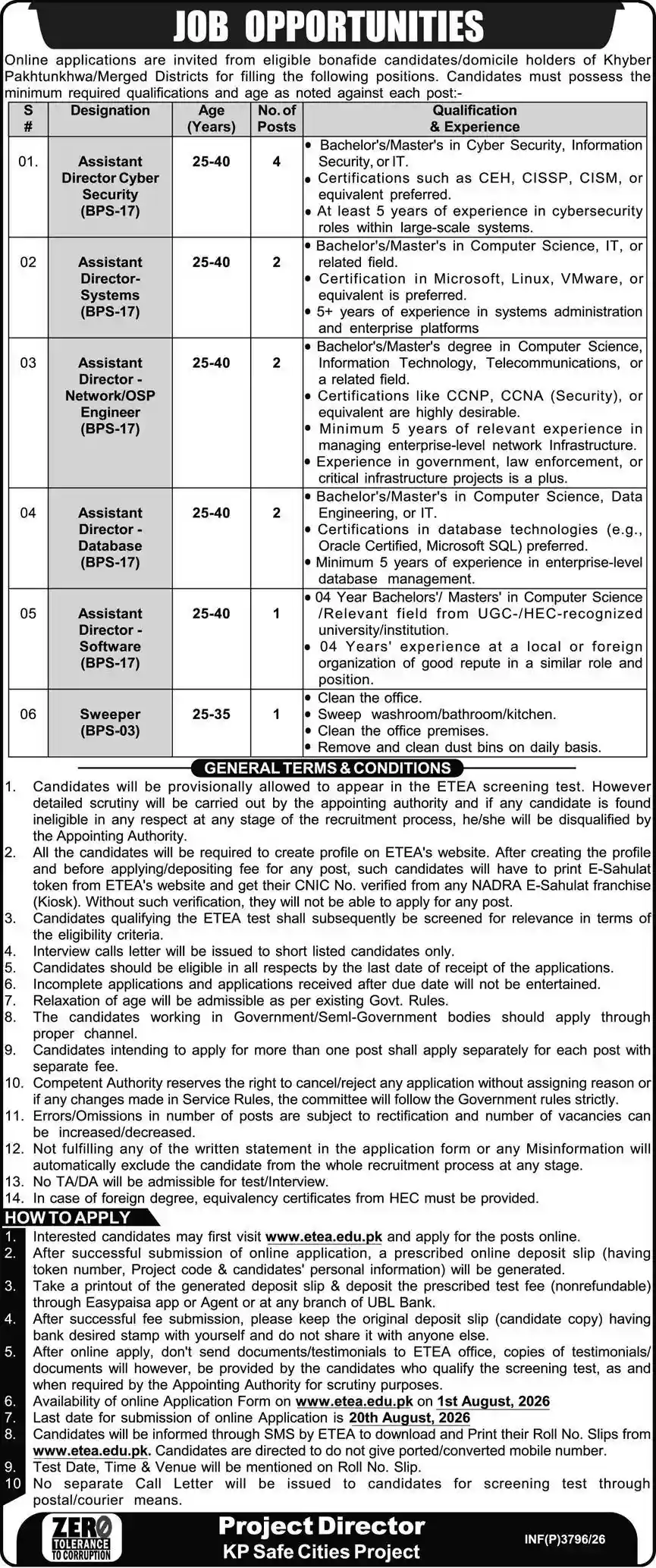 KP Safe Cities Project Jobs August 2026 Advertisement — Daily Express 28 July 2026