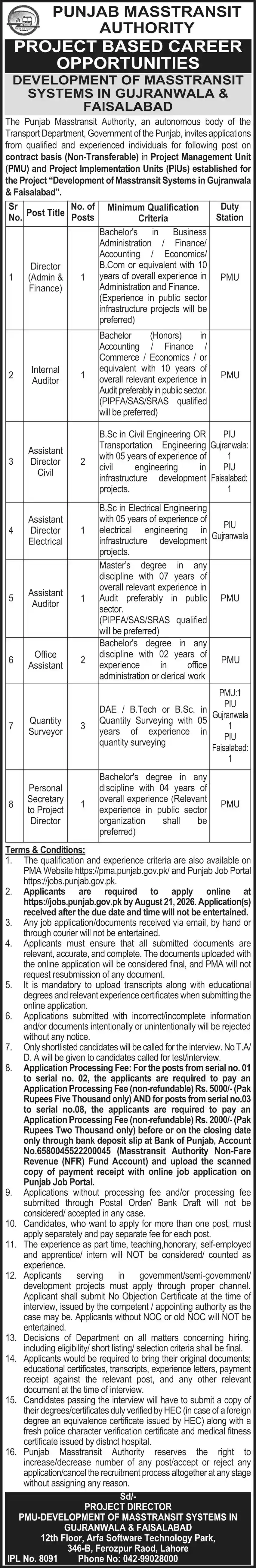 Punjab Masstransit Authority Jobs August 2026 Advertisement — Business Recorder 7 August 2026