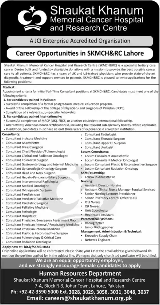 Shaukat Khanum Hospital SKMCH Jobs August 2026 Advertisement — Jang Lahore 2 August 2026